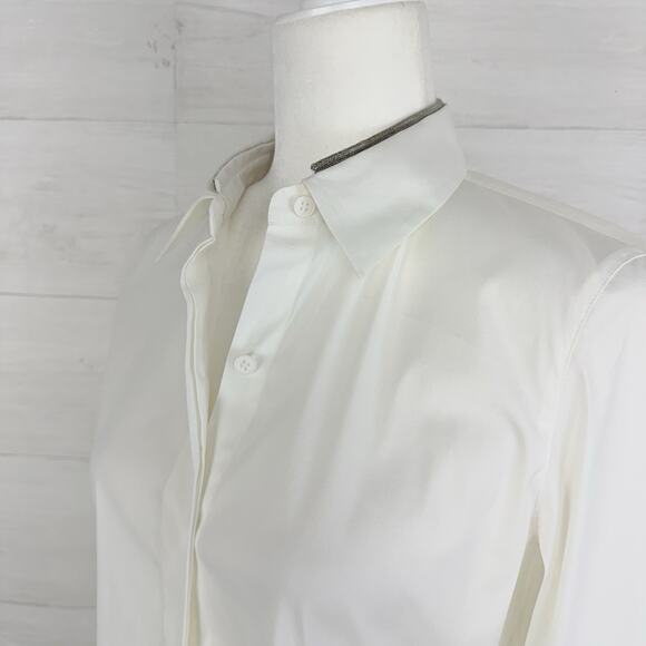 Lafayette 148 White Stretch Cotton Button Up Shirt Size 4 Preppy Long Sleeves - Picture 6 of 16